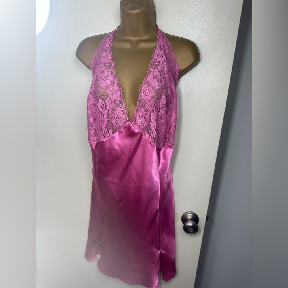 Fredrick’s Of Hollywood Hot Pink Lace Satin Vintage Y2K Chemise Lingerie Slip 3X